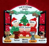 Family of 4 Christmas Ornament Holiday Window with up to 4 Dogs, Cats, Pets Custom Add-ons Personalized FREE at PersonalizedOrnamentsMarket.com by Russell Rhodes