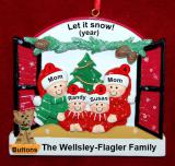 Lesbian Family of 4 Christmas Ornament Holiday Window with 1 Dog, Cat, Pets Custom Add-on Personalized FREE at PersonalizedOrnamentsMarket.com by Russell Rhodes