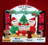 Lesbian Family of 4 Christmas Ornament Holiday Window with up to 3 Dogs, Cats, Pets Custom Add-ons Personalized FREE at PersonalizedOrnamentsMarket.com by Russell Rhodes