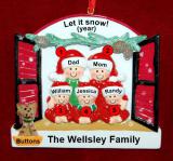 Family of 5 Christmas Ornament Holiday Window with 1 Dog, Cat, Pets Custom Add-on Personalized FREE at PersonalizedOrnamentsMarket.com by Russell Rhodes