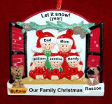 Family of 5 Christmas Ornament Holiday Window with up to 2 Dogs, Cats, Pets Custom Add-ons Personalized FREE at PersonalizedOrnamentsMarket.com by Russell Rhodes