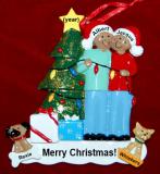 Ethnic Couples Christmas Ornament Celebration Lights with Pets Personalized FREE at PersonalizedOrnamentsMarket.com by Russell Rhodes