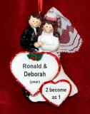 Wedding Christmas Ornament Loving Hearts Both Brunette Personalized FREE at PersonalizedOrnamentsMarket.com by Russell Rhodes