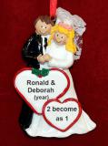 Wedding Christmas Ornament Loving Hearts Brunette Male Blond Female Personalized FREE at PersonalizedOrnamentsMarket.com by Russell Rhodes