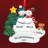 Anniversary Christmas Ornament with Tan Dog Personalized FREE at PersonalizedOrnamentsMarket.com by Russell Rhodes