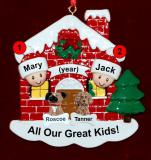 Family Christmas Ornament Home for the Holidays Just the 2 Kids with 2 Dogs, Cats, Pets Custom Add-ons Personalized FREE at PersonalizedOrnamentsMarket.com by Russell Rhodes