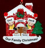 Single Dad Christmas Ornament Home for the Holidays 1 Child with 2 Dogs, Cats, Pets Custom Add-ons Personalized FREE at PersonalizedOrnamentsMarket.com by Russell Rhodes