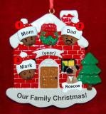 Black Family of 3 Christmas Ornament Home for the Holidays with 1 Dog, Cat, Pets Custom Add-ons Personalized FREE at PersonalizedOrnamentsMarket.com by Russell Rhodes