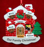 Black Family of 3 Christmas Ornament Home for the Holidays with 2 Dogs, Cats, Pets Custom Add-ons Personalized FREE at PersonalizedOrnamentsMarket.com by Russell Rhodes