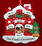 Black Family of 4 Christmas Ornament Home for the Holidays with 2 Dogs, Cats, Pets Custom Add-ons Personalized FREE at PersonalizedOrnamentsMarket.com by Russell Rhodes