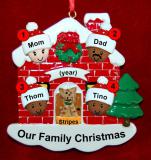 Mixed Race Family of 4 Christmas Ornament Home for the Holidays with 1 Dog, Cat, Pets Custom Add-ons Personalized FREE at PersonalizedOrnamentsMarket.com by Russell Rhodes