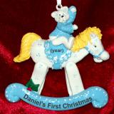 Baby Boy Christmas Ornament Rocking Horse Blue Personalized FREE at PersonalizedOrnamentsMarket.com by Russell Rhodes