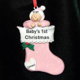 Baby Girl Christmas Ornament Stocking Personalized FREE at PersonalizedOrnamentsMarket.com by Russell Rhodes