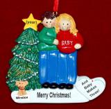 Expecting Couple Christmas Ornament Male Brunette Female Blond with Dogs, Cats, Pets Custom Added Personalized FREE at PersonalizedOrnamentsMarket.com by Russell Rhodes