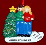 Expecting Couple Christmas Ornament Male Brunette Female Blond Personalized FREE at PersonalizedOrnamentsMarket.com by Russell Rhodes