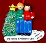 Expecting Couple Christmas Ornament Male Blond Female Brunette Personalized FREE at PersonalizedOrnamentsMarket.com by Russell Rhodes