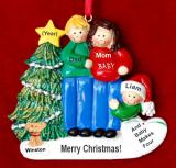 Family of 3 Pregnant Expecting 2nd Child Christmas Ornament Male Blond Female Brunette with Dogs, Cats, Pets Custom Added Personalized FREE at PersonalizedOrnamentsMarket.com by Russell Rhodes