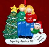 Family of 3 Pregnant Expecting 2nd Child Christmas Ornament Both Blond Personalized FREE at PersonalizedOrnamentsMarket.com by Russell Rhodes