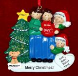 Family of 4 Pregnant Expecting 3rd Child Christmas Ornament Both Brunette with Dogs, Cats, Pets Custom Added Personalized FREE at PersonalizedOrnamentsMarket.com by Russell Rhodes