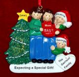 Family of 4 Pregnant Expecting 3rd Child Personalized Christmas Ornament Both Brunette Personalized FREE at PersonalizedOrnamentsMarket.com by Russell Rhodes