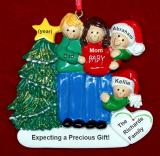 Family of 4 Pregnant Expecting 3rd Child Christmas Ornament Male Blond Female Brunette Personalized FREE at PersonalizedOrnamentsMarket.com by Russell Rhodes