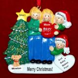 Family of 4 Pregnant Expecting 3rd Child Christmas Ornament Both Blond with Dogs, Cats, Pets Custom Added Personalized FREE at PersonalizedOrnamentsMarket.com by Russell Rhodes