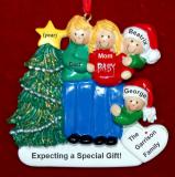 Family of 4 Pregnant Expecting 3rd Child Christmas Ornament Both Blond Personalized FREE at PersonalizedOrnamentsMarket.com by Russell Rhodes