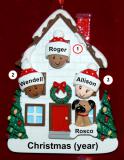 Mixed Race Biracial Family Christmas Ornament for 3 with Dogs, Cats, Pets Custom Added Personalized FREE at PersonalizedOrnamentsMarket.com by Russell Rhodes