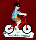 Bike Christmas Ornament Brunette Male Personalized FREE at PersonalizedOrnamentsMarket.com by Russell Rhodes