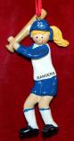 Girl's Softball Christmas Ornament Blue Uni Blond Personalized FREE at PersonalizedOrnamentsMarket.com by Russell Rhodes