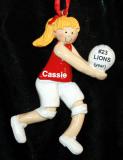 Volleyball Christmas Ornament Red Uni Blond Female Personalized FREE at PersonalizedOrnamentsMarket.com by Russell Rhodes