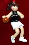 Basketball Christmas Ornament Black Jersey Female Brunette Personalized FREE at PersonalizedOrnamentsMarket.com by Russell Rhodes