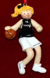 Basketball Christmas Ornament Black Jersey Female Blond Personalized FREE at PersonalizedOrnamentsMarket.com by Russell Rhodes