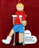 Broken or Sprained Ankle Christmas Ornament Blond Male Personalized FREE at PersonalizedOrnamentsMarket.com by Russell Rhodes