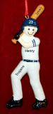 Baseball Christmas Ornament Male Blue & White Personalized FREE at PersonalizedOrnamentsMarket.com by Russell Rhodes