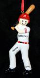 Baseball Christmas Ornament Male Red & White Personalized FREE at PersonalizedOrnamentsMarket.com by Russell Rhodes