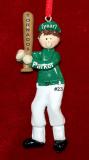 Baseball Christmas Ornament  Male Green Jersey Brunette Personalized FREE at PersonalizedOrnamentsMarket.com by Russell Rhodes