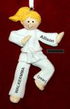 Martial Arts Karate Christmas Ornament Blond Female Black Belt Personalized FREE at PersonalizedOrnamentsMarket.com by Russell Rhodes