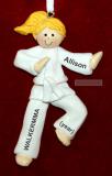 Martial Arts Karate Christmas Ornament Blond Female Brown Belt Personalized FREE at PersonalizedOrnamentsMarket.com by Russell Rhodes