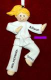 Martial Arts Karate Christmas Ornament Blond Female Purple Belt Personalized FREE at PersonalizedOrnamentsMarket.com by Russell Rhodes