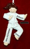 Martial Arts Karate Christmas Ornament Brunette Female Black Belt Personalized FREE at PersonalizedOrnamentsMarket.com by Russell Rhodes