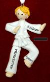 Martial Arts Karate Christmas Ornament Blond Male Black Belt Personalized FREE at PersonalizedOrnamentsMarket.com by Russell Rhodes