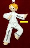 Martial Arts Karate Christmas Ornament Blond Male Yelow Belt Personalized FREE at PersonalizedOrnamentsMarket.com by Russell Rhodes