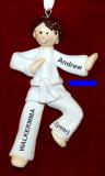 Martial Arts Karate Christmas Ornament Brunette Male Blue Belt Personalized FREE at PersonalizedOrnamentsMarket.com by Russell Rhodes