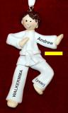 Martial Arts Karate Christmas Ornament Brunette Male Yellow Belt Personalized FREE at PersonalizedOrnamentsMarket.com by Russell Rhodes