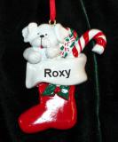 White Dog Christmas Ornament Cute Holiday Stocking Personalized FREE at PersonalizedOrnamentsMarket.com by Russell Rhodes