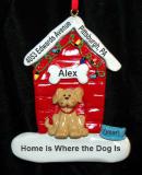 Tan Dog Christmas Ornament Holiday House Personalized FREE at PersonalizedOrnamentsMarket.com by Russell Rhodes