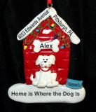 White Dog Christmas Ornament Holiday House Personalized FREE at PersonalizedOrnamentsMarket.com by Russell Rhodes