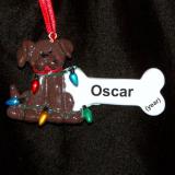 Brown Dog Christmas Ornament Bone with Lights Personalized FREE at PersonalizedOrnamentsMarket.com by Russell Rhodes