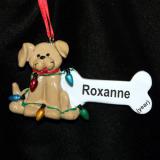 Tan Dog Christmas Ornament Bone with Lights Personalized FREE at PersonalizedOrnamentsMarket.com by Russell Rhodes